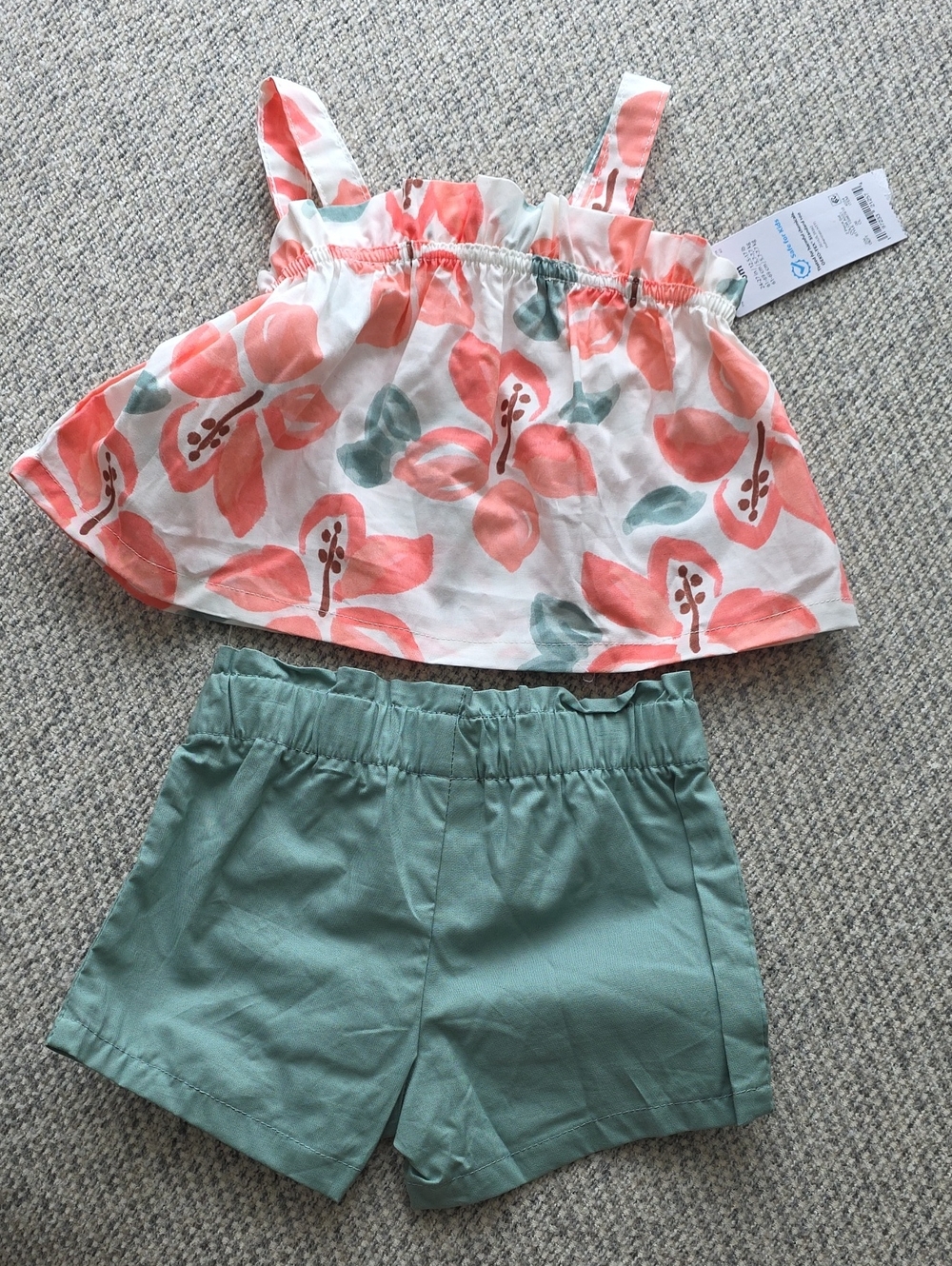 Infant Floral Coral Tank Top & Teal Shorts Set